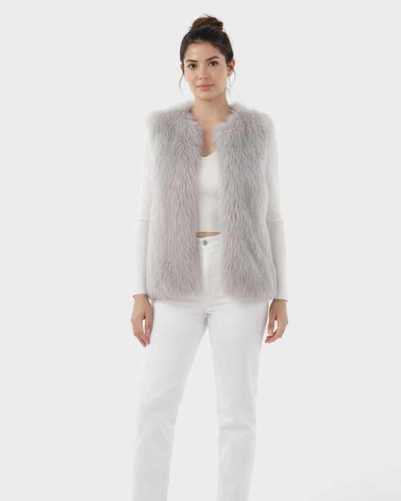 Joyce Women's Faux Fur Vest – Soft Elegant Chic Sleeveless Winter Jacket