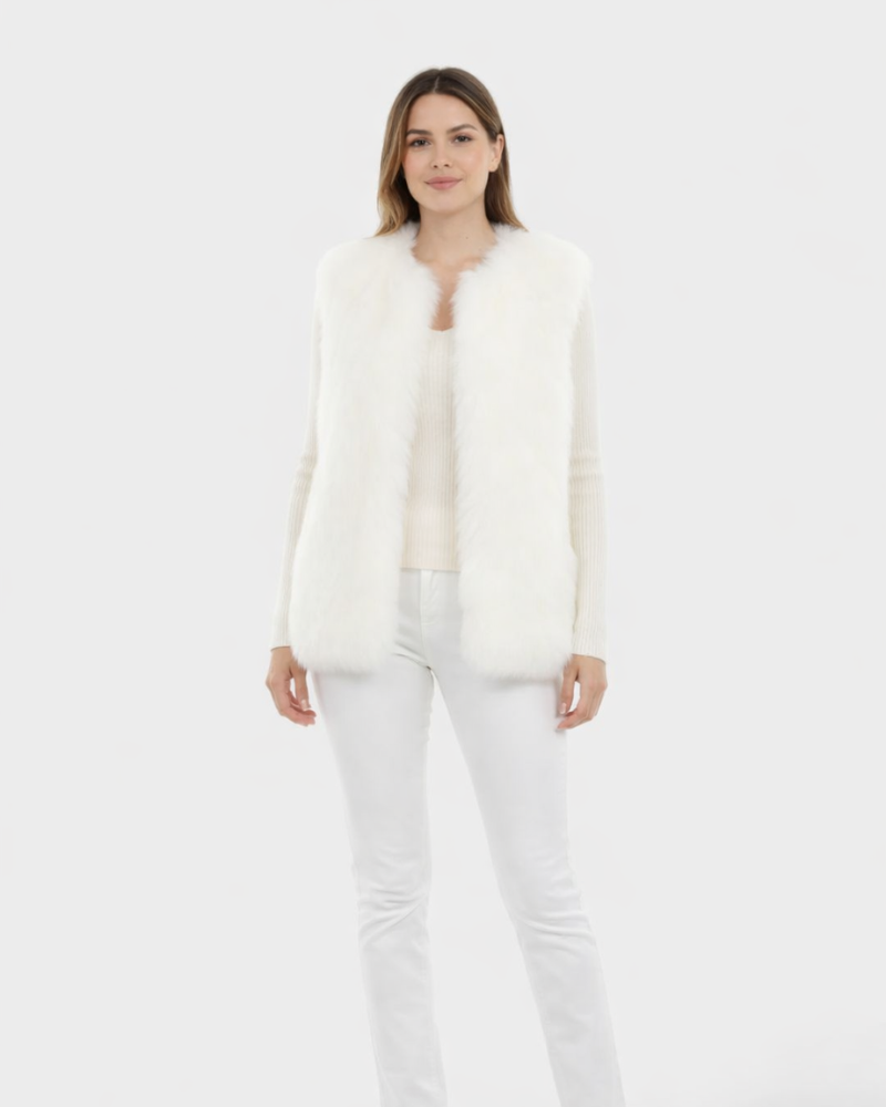 Joyce Women's Faux Fur Vest – Soft Elegant Chic Sleeveless Winter Jacket