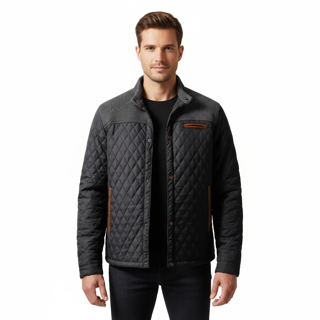 Jude gesteppte Herrenweste – leichter und warmer Mantel mit kontrastierenden Einsätzen an den Schultern