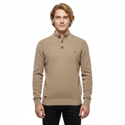 Julian Pull Homme Mock Neck Boutonné – Dzianina Żebrowana, Krój Regularny i Styl Elegancki