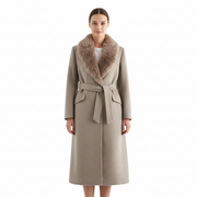 Abrigo de mujer junio invierno – Cuello de piel sintética, cinturón ajustable y calor elegante