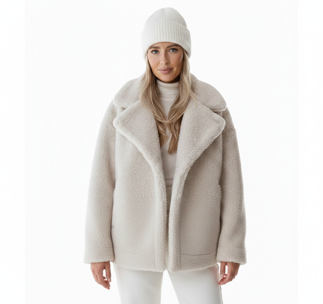 Kamryn Damenjacke aus Kunstpelz Creme – Eleganter und Bequemer Winterreverskragen