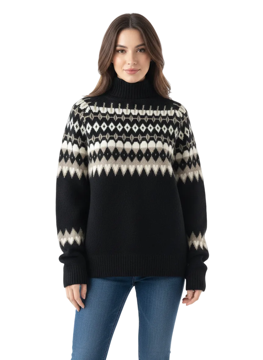Keith Pull Fair Isle Dámský Oversize – Teplý Svetr s Klasickým Severským Vzorem