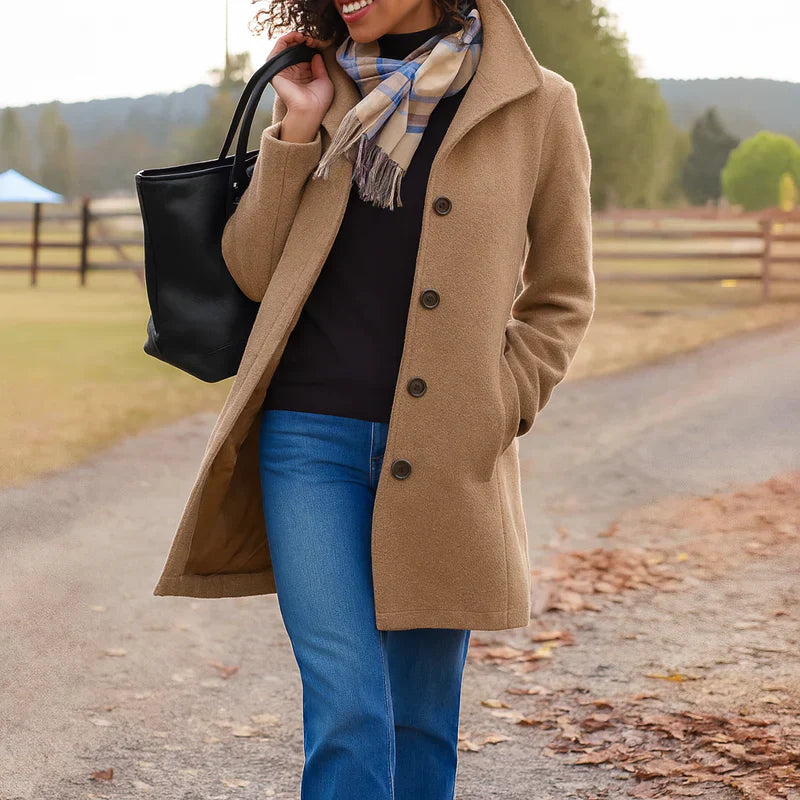 Prisha Long Coat Women – Classic Cut with Front Buttons & Elegant Style for Cold Season