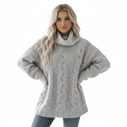 Gracey Sweter z Golfem Damski – Elegancki Luźny Sweter z Warkoczowym Splotem na Zimę