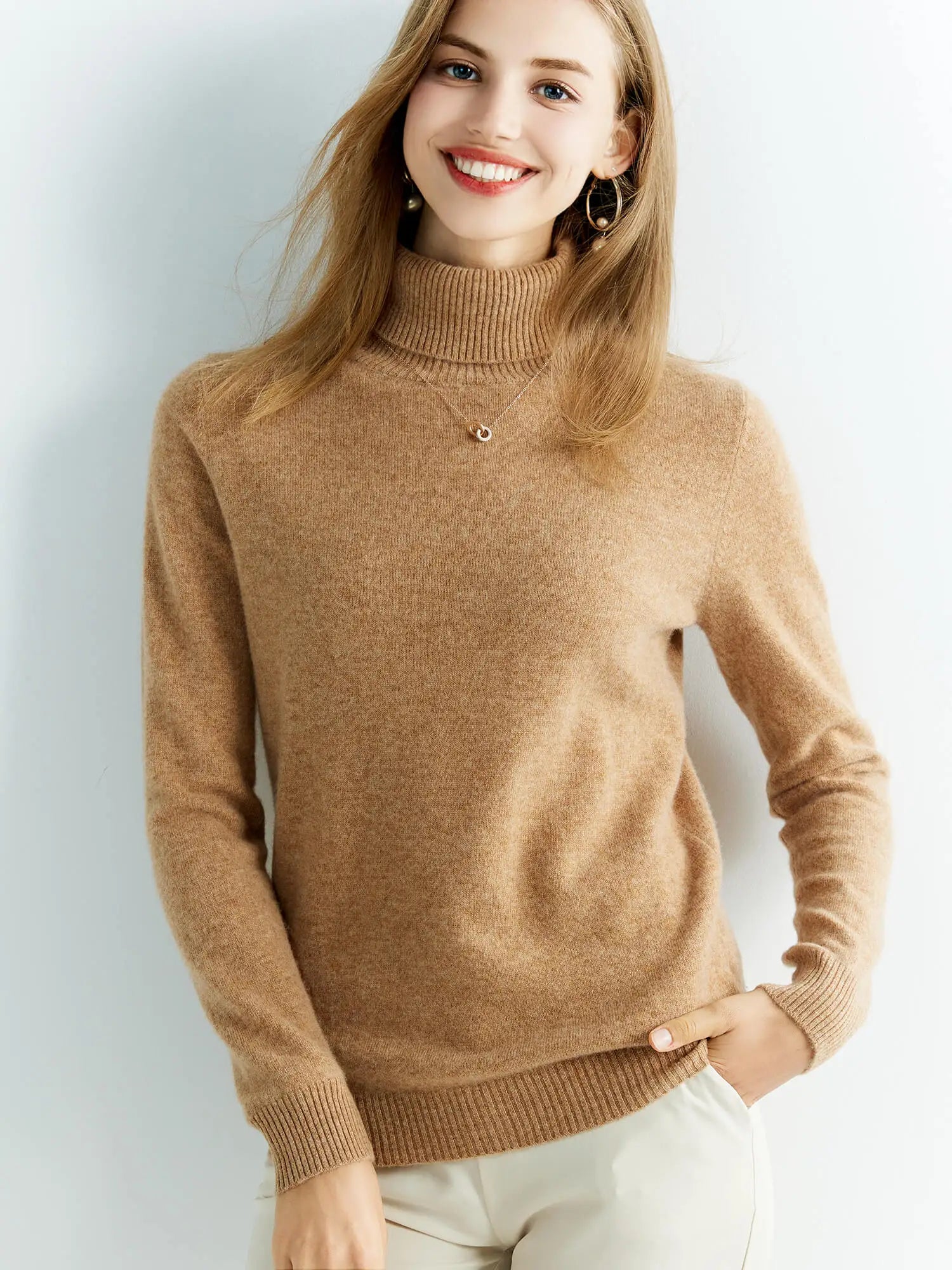 Angelie ženski pulover s rolkom – 100% mekana i prozračna merino vuna, ležerni kroj