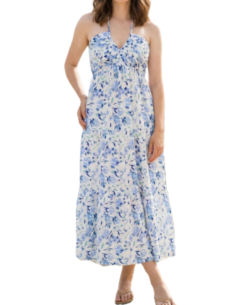 Leticia Sukienka Maxi Damska – Regulowany Halter, Luźny Krój z Falbanami i Kieszeniami na Lato
