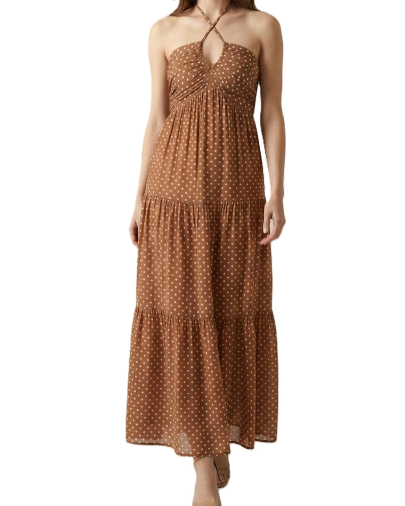 Leticia Sukienka Maxi Damska – Regulowany Halter, Luźny Krój z Falbanami i Kieszeniami na Lato