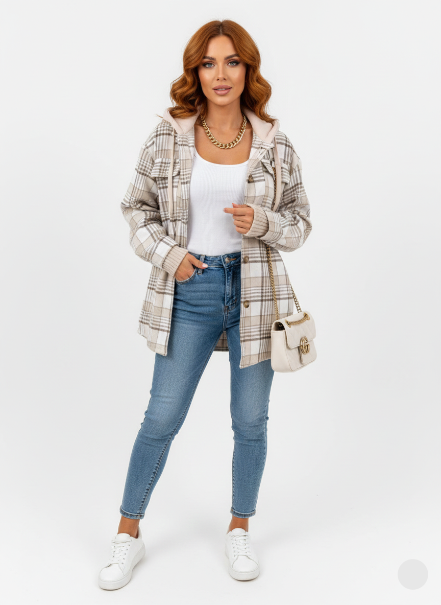 Lian Manteau Femme à Capuche – Veste À Carreaux Chaude avec Coupe Décontractée
