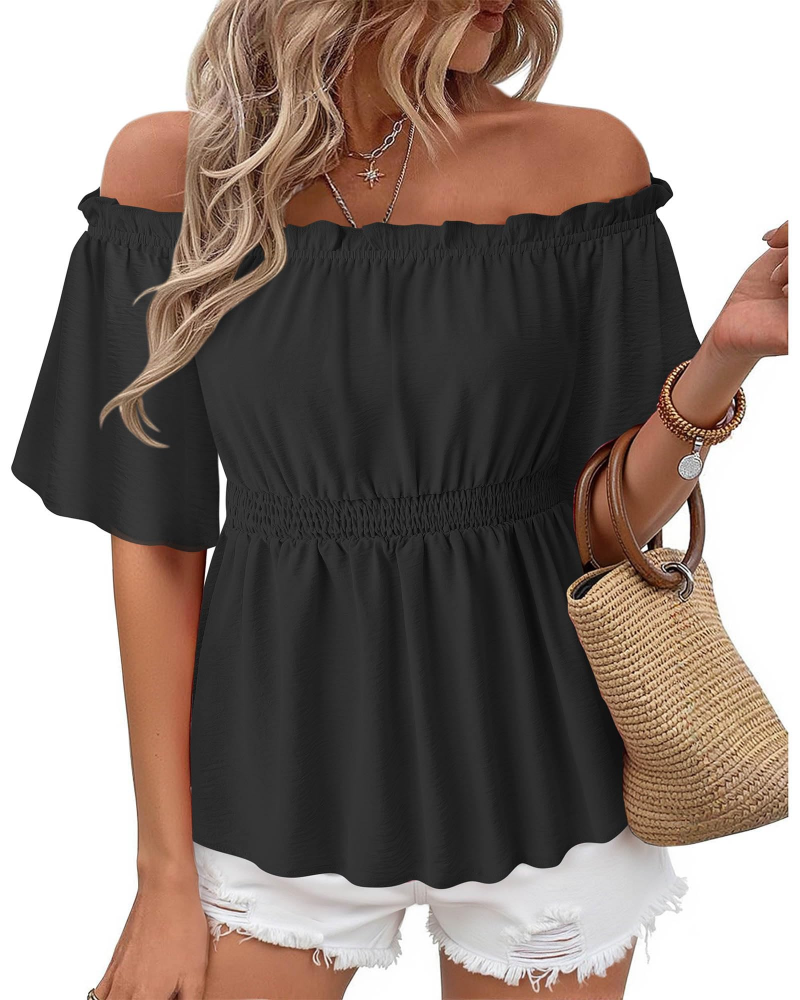Lenora top pre ženy – blúzka s odhalenými ramenami a volánmi, priliehavý elegantný letný strih