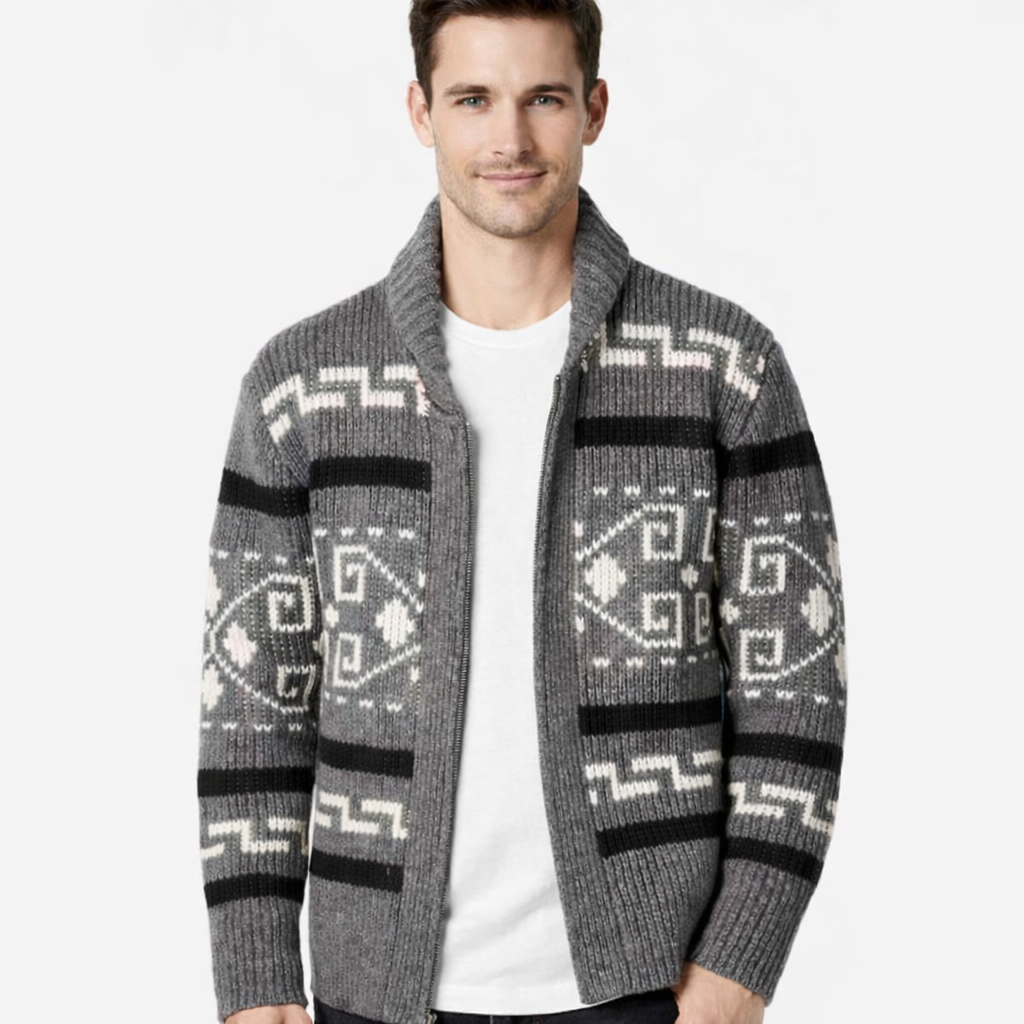 Louis Cardigan Zippé Homme – Gilet en Maille Mélange Laine à Motif Élégant Coupe Régulière