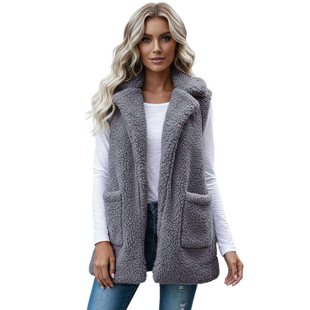 Luna Fuzzy Vest for Women Sleeveless – Soft and Warm High Collar Vest, Relaxed Fit