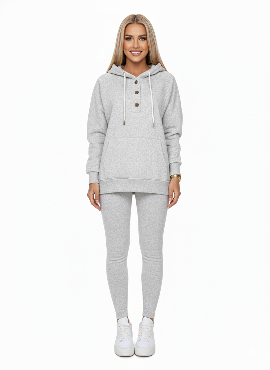 Lysa Set Îmbrăcăminte Casual pentru Femei – Set Confortabil cu Hanorac cu Buzunar Kangaroo și Pantaloni cu Talie Înaltă