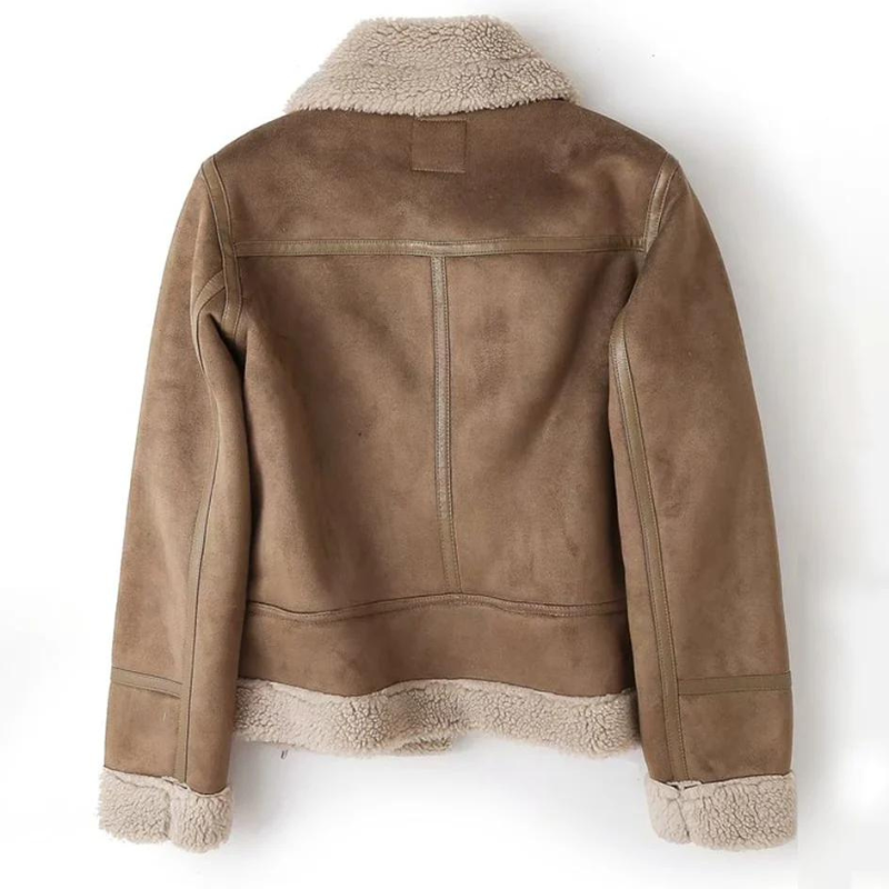 Beverly Biker-Mantel Damen – Warme Wildleder-Shearling-Jacke mit modernem Stil & Reißverschluss-Details