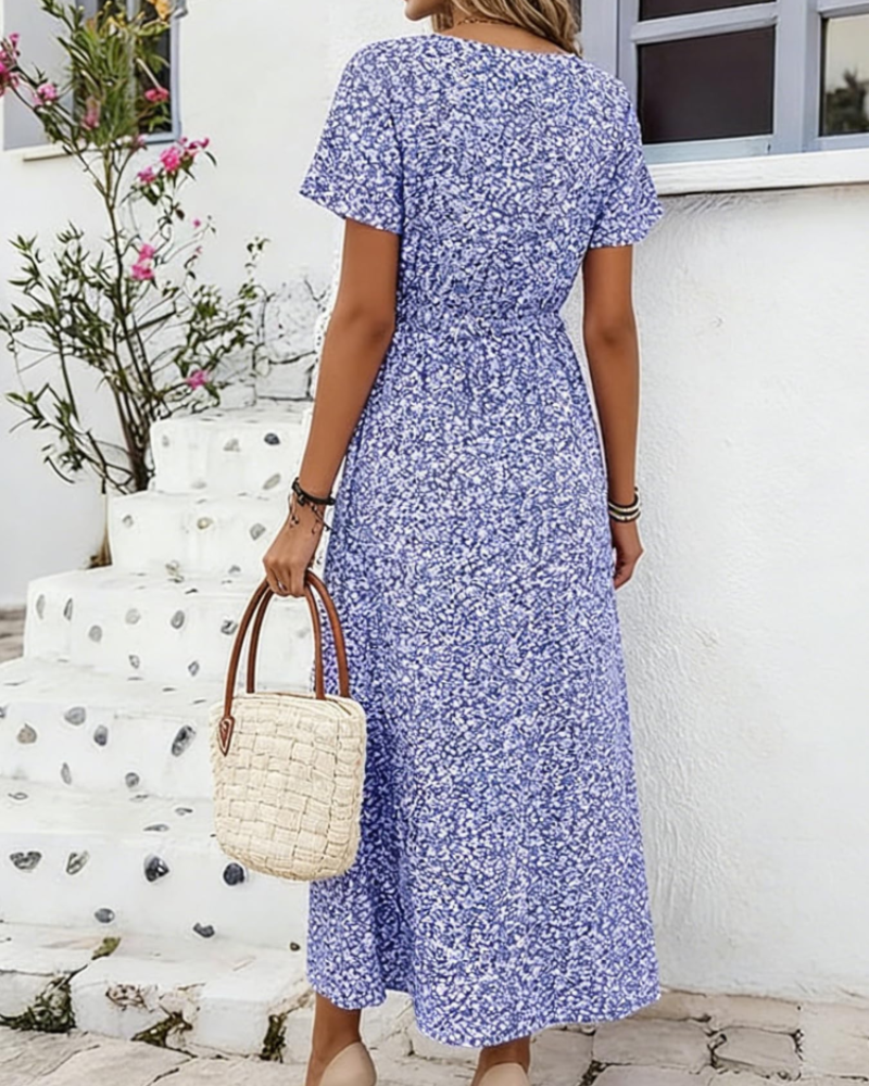 Dámské maxi šaty Jade Robe – výstřih do V, krátké rukávy, na párty i do kanceláře