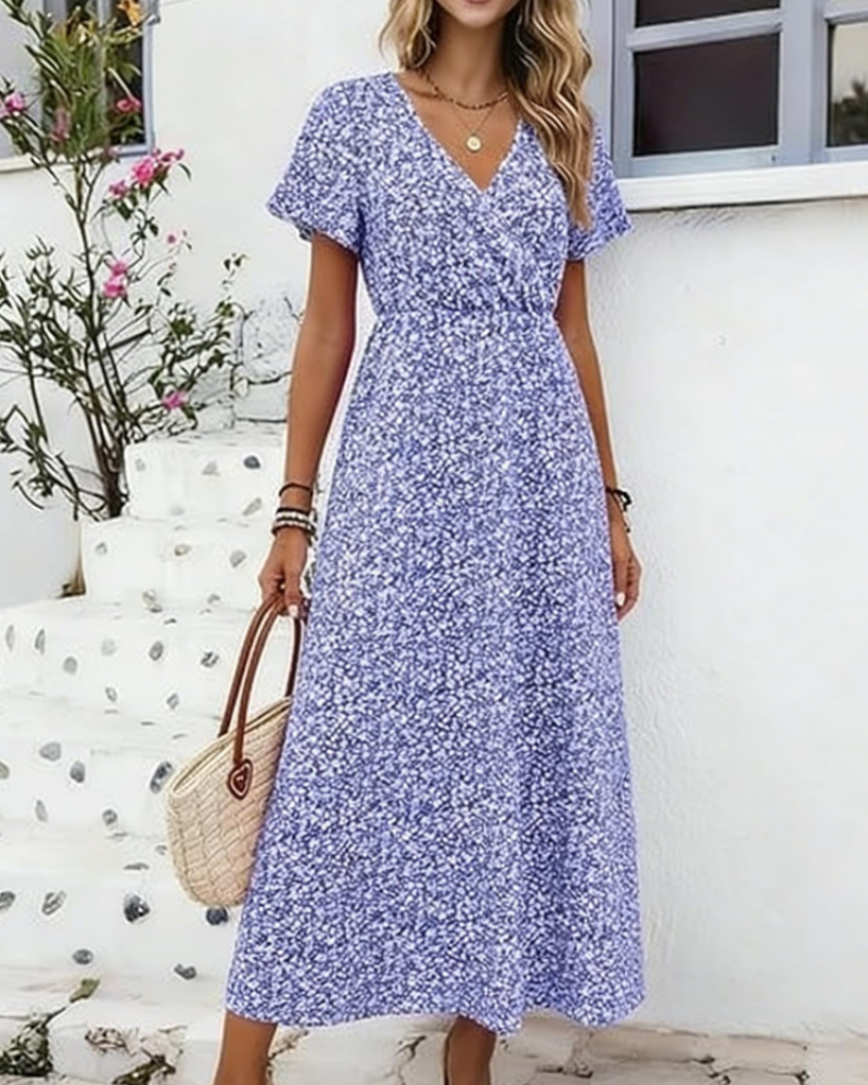 Dámské maxi šaty Jade Robe – výstřih do V, krátké rukávy, na párty i do kanceláře
