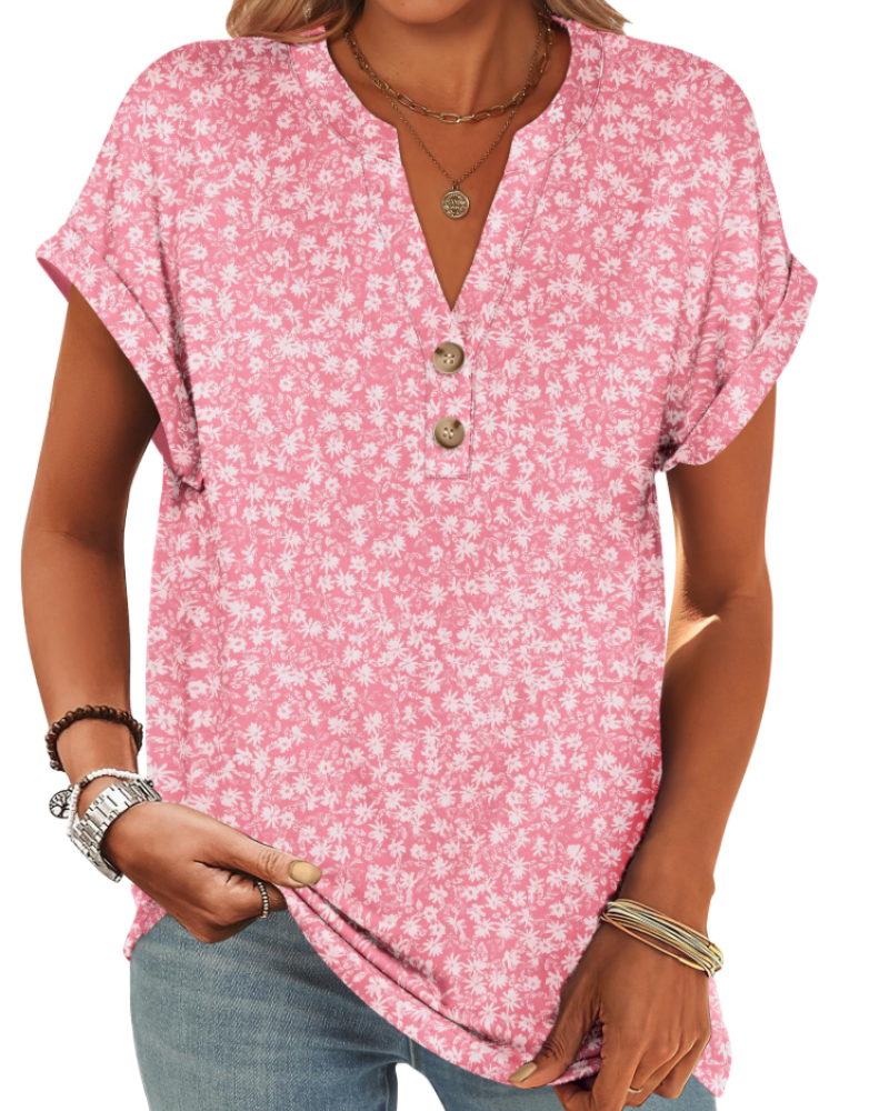 Manon Top Femme – Blouse Henley Col V Boutonné, Coupe Fluide Casual Chic Été