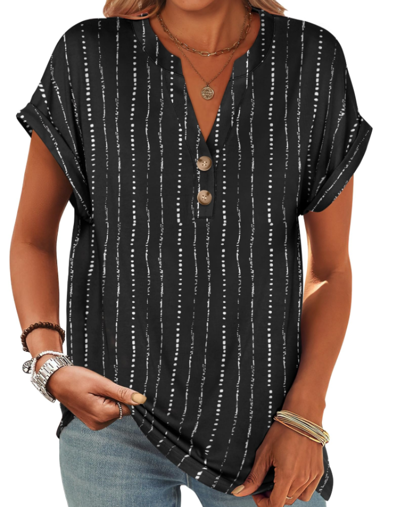Manon Top Femme – Blouse Henley Col V Boutonné, Coupe Fluide Casual Chic Été