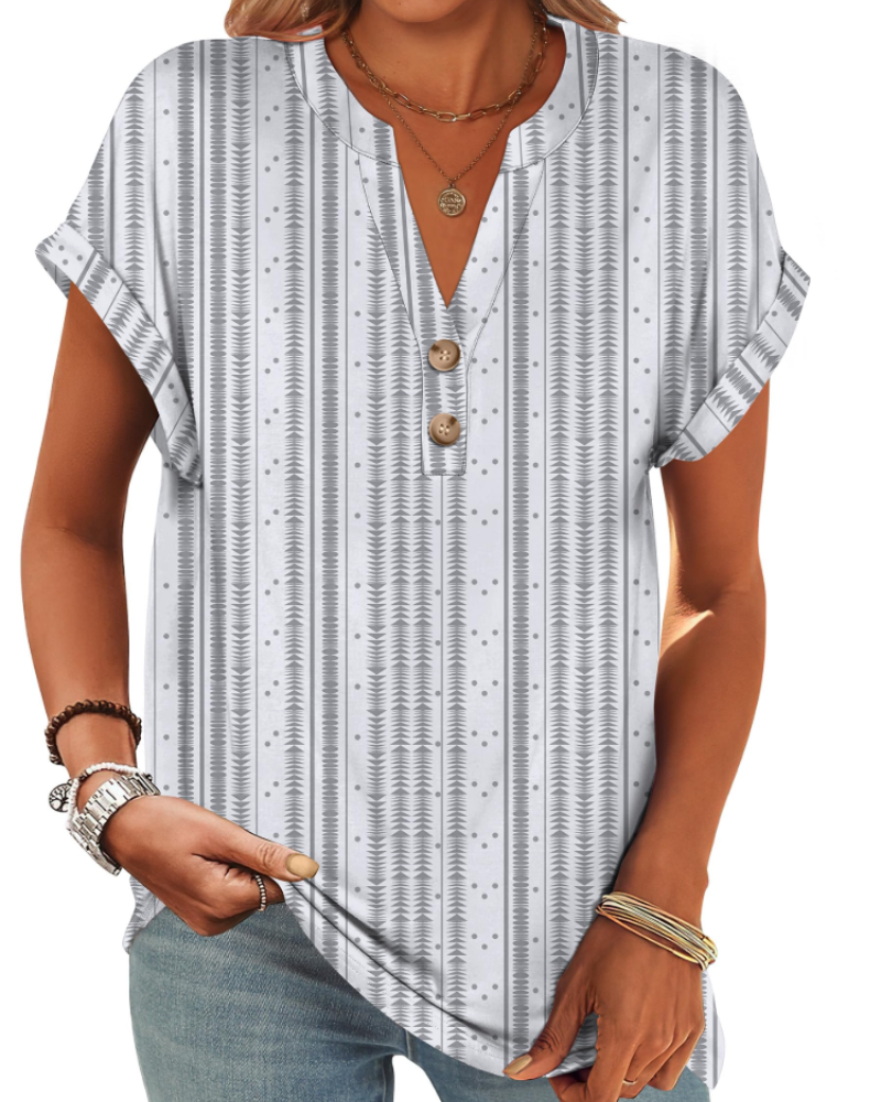 Manon Top Femme – Blouse Henley Col V Boutonné, Coupe Fluide Casual Chic Été