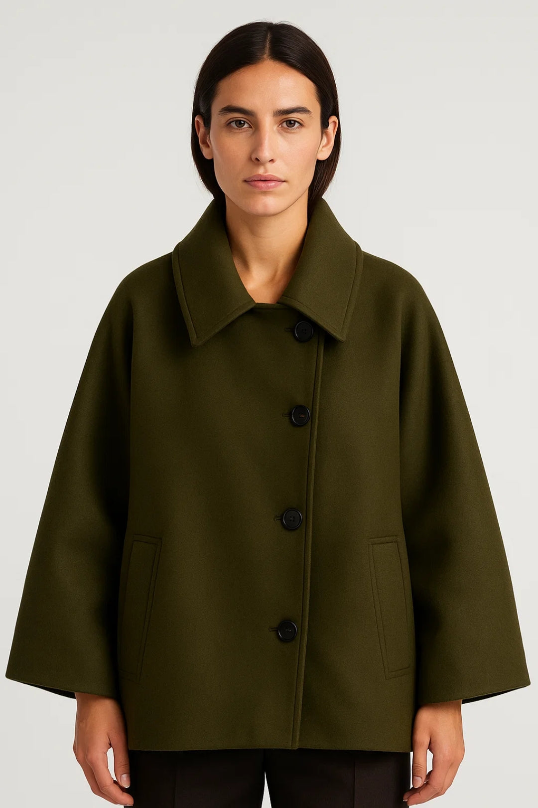 Bianca Women's Short Coat – Fluid A-Line Cut, Wide Collar & Elegant Buttoning