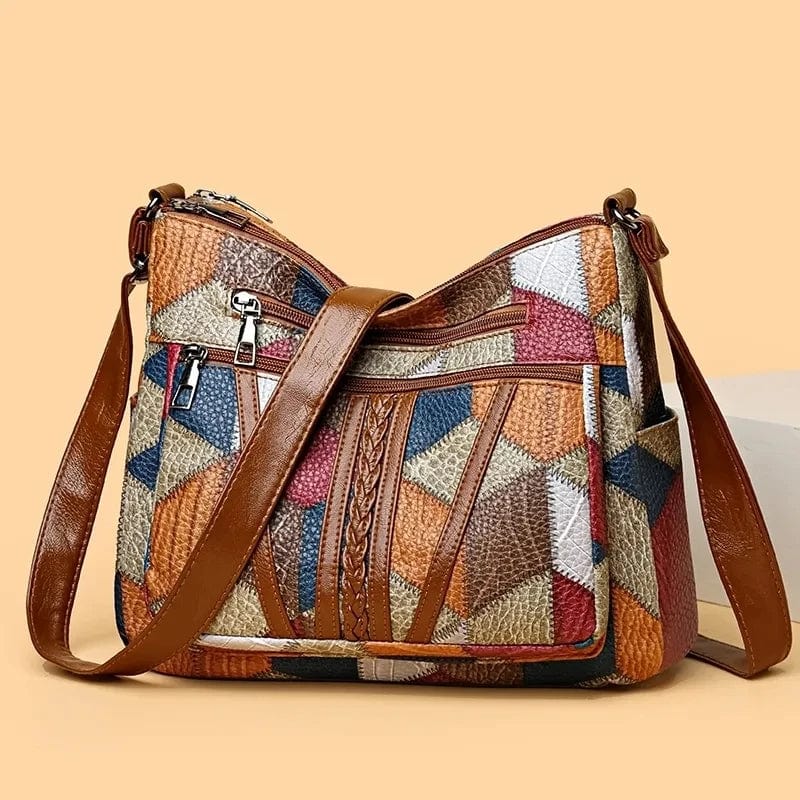 Marysol Bolso de Mano Mujer – Bolso de Cuero Patchwork con Diseño Mosaico y Compartimentos Prácticos