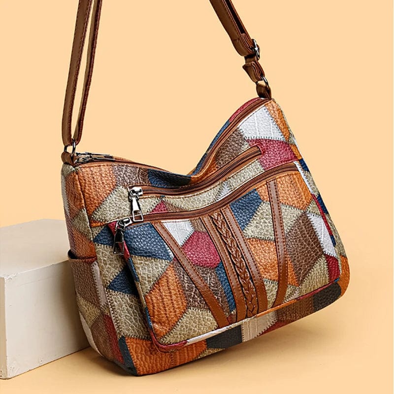 Marysol Damenhandtasche – Patchwork-Ledertasche mit Mosaik-Design & praktischen Fächern