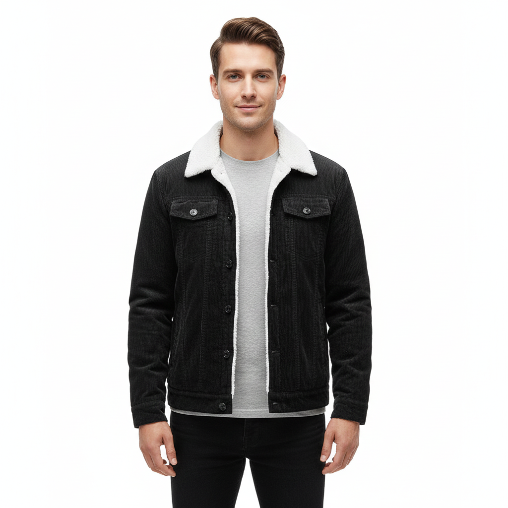 Mason Herren Truckerjacke – Corduroy mit Sherpa-Futter, Teddy-Kragen & klassische Knöpfe
