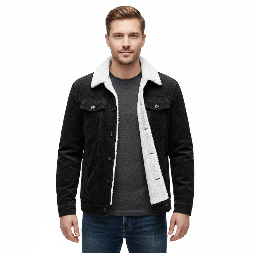 Mason Pánská Trucker Bunda – Manšestr, Sherpa Podšívka a Teddy Límec