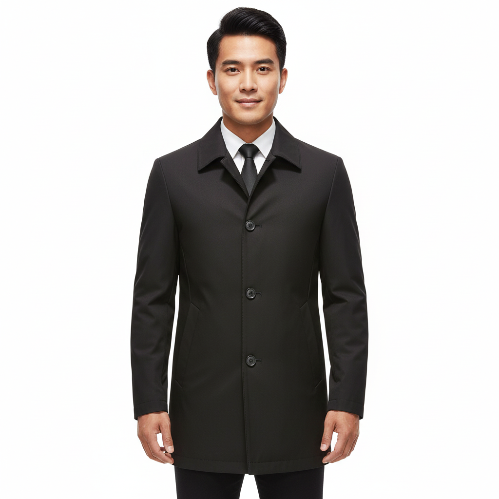 Abrigo Mate para Hombre de Largo Medio – Elegante, Corte Moderno y Cuello con Solapa Clásica