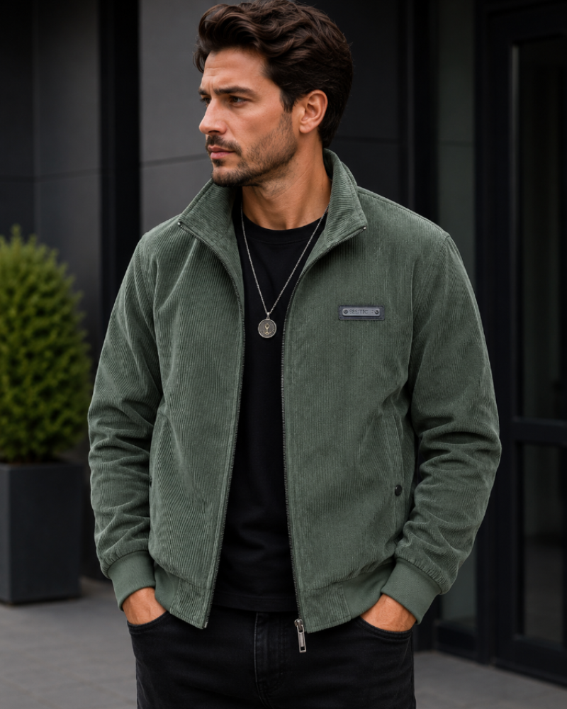 Giacca da uomo Bennett in velluto a coste – colletto rialzato con zip e taglio casual