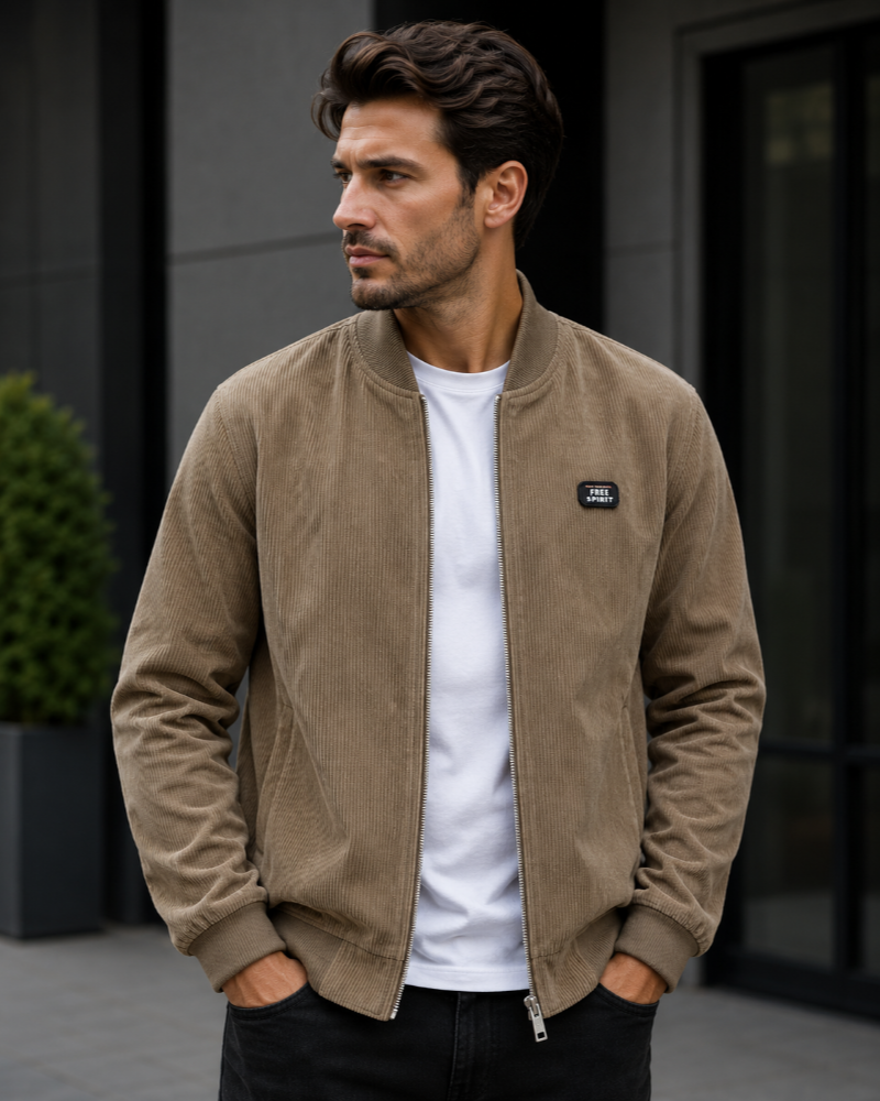 Carlo Veste Bomber Homme – Velours Côtelé Zippé à Col Montant