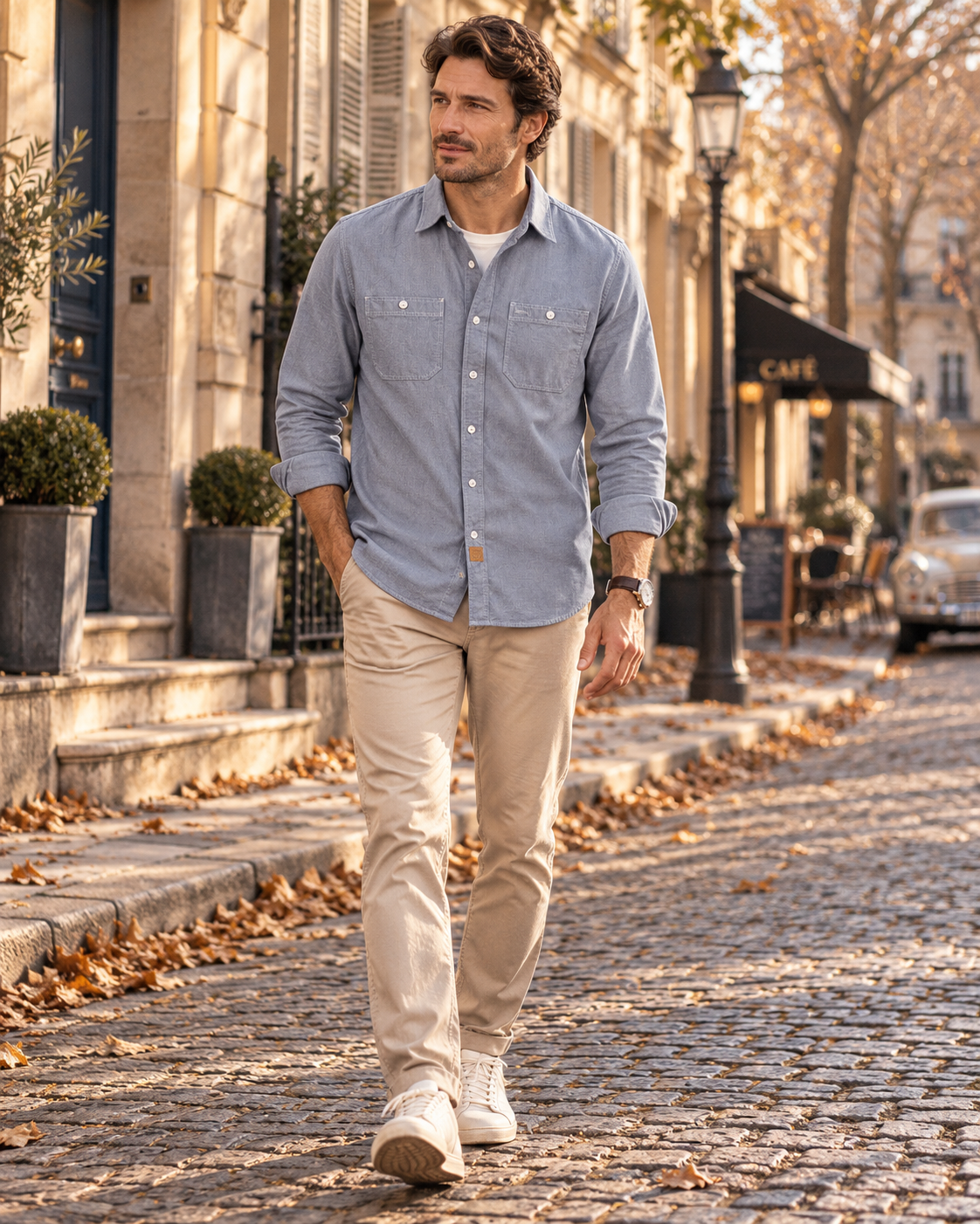 Camicia da uomo Gerson in cotone – maniche lunghe, bottoni e doppia tasca sul petto
