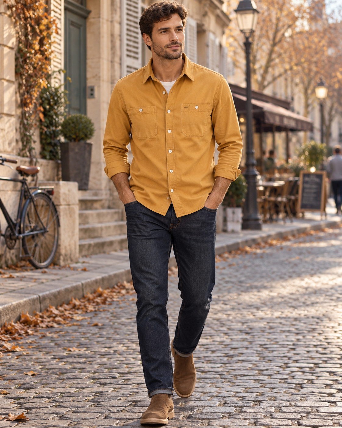 Camicia da uomo Gerson in cotone – maniche lunghe, bottoni e doppia tasca sul petto