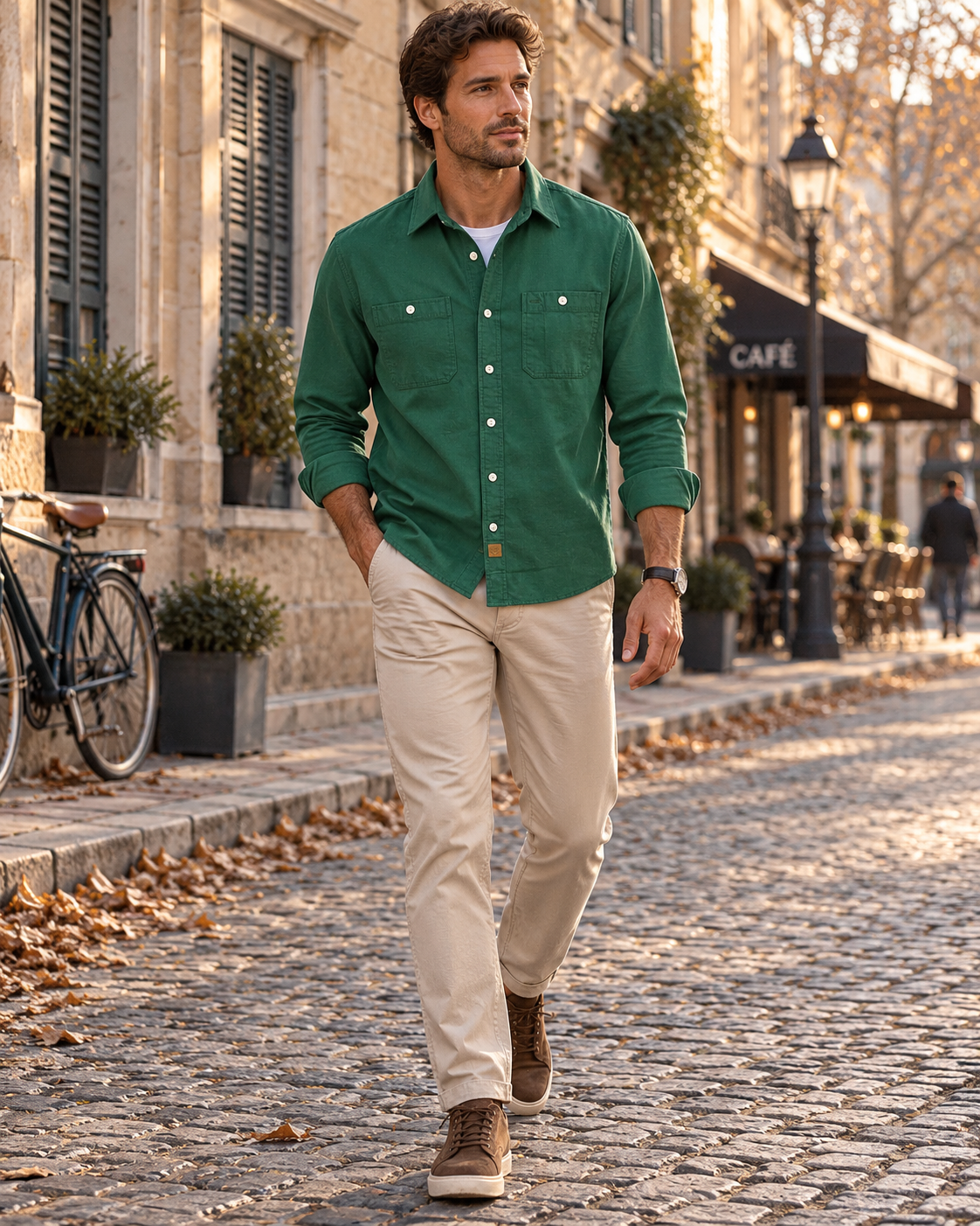Camicia da uomo Gerson in cotone – maniche lunghe, bottoni e doppia tasca sul petto