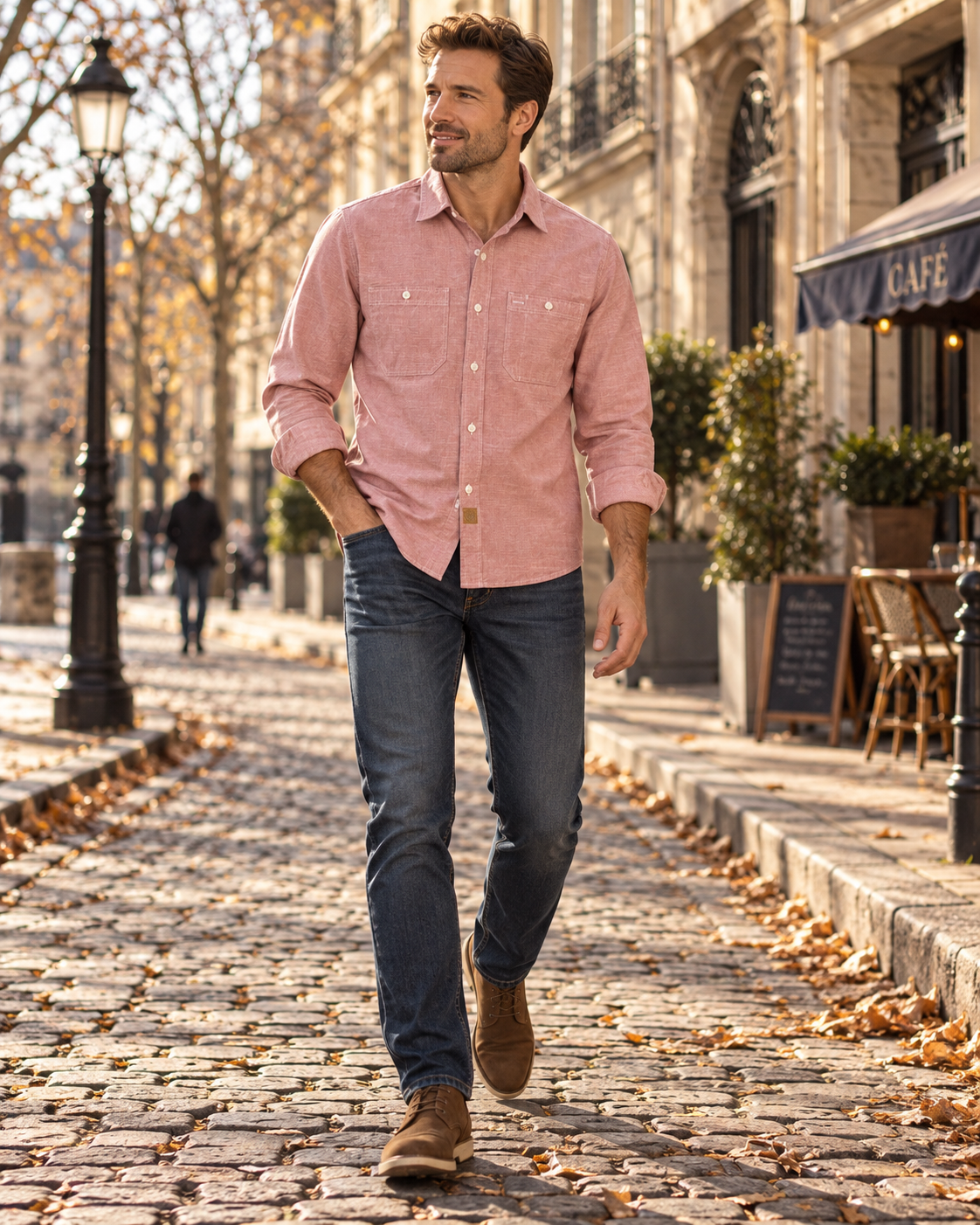 Camicia da uomo Gerson in cotone – maniche lunghe, bottoni e doppia tasca sul petto