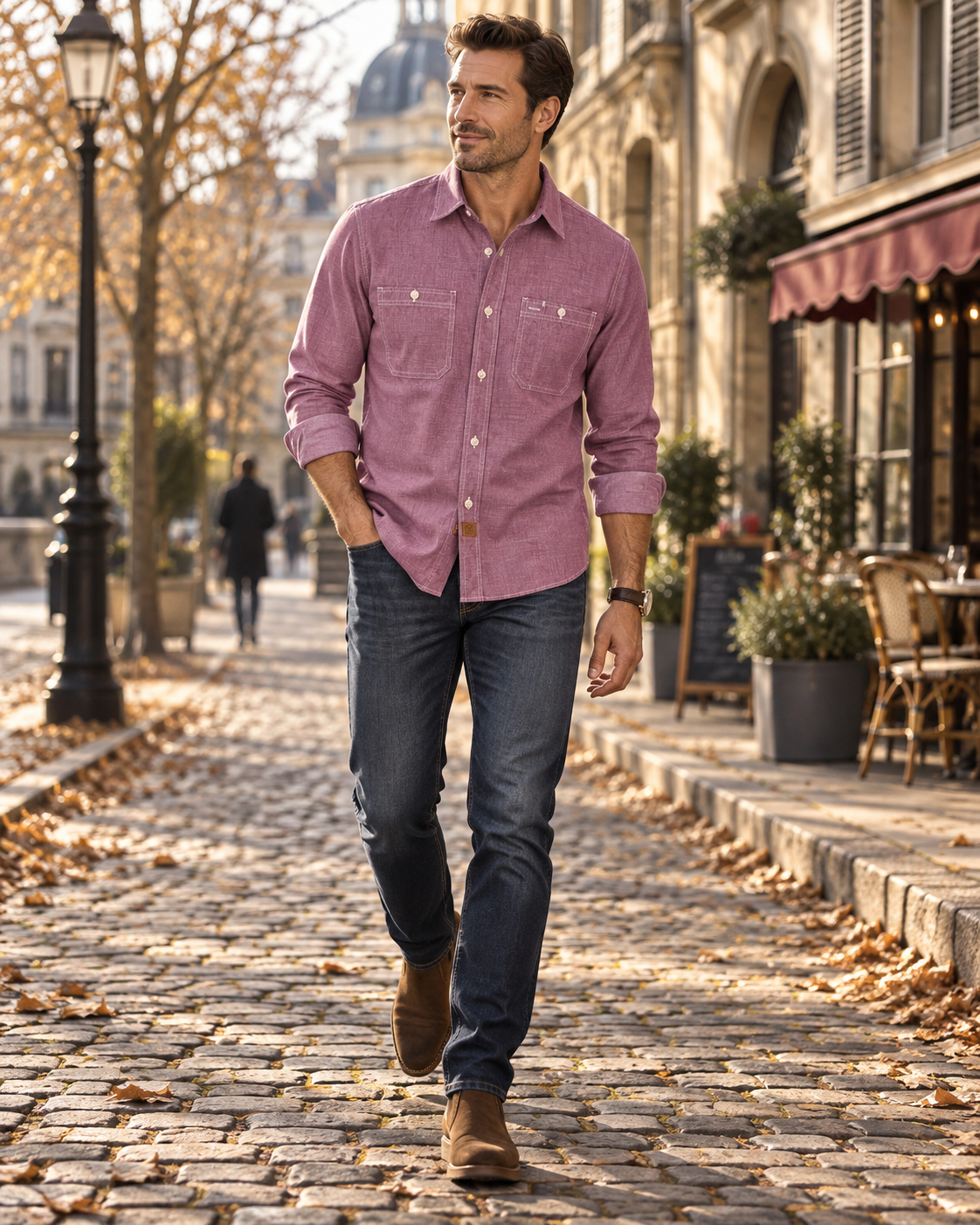 Camicia da uomo Gerson in cotone – maniche lunghe, bottoni e doppia tasca sul petto