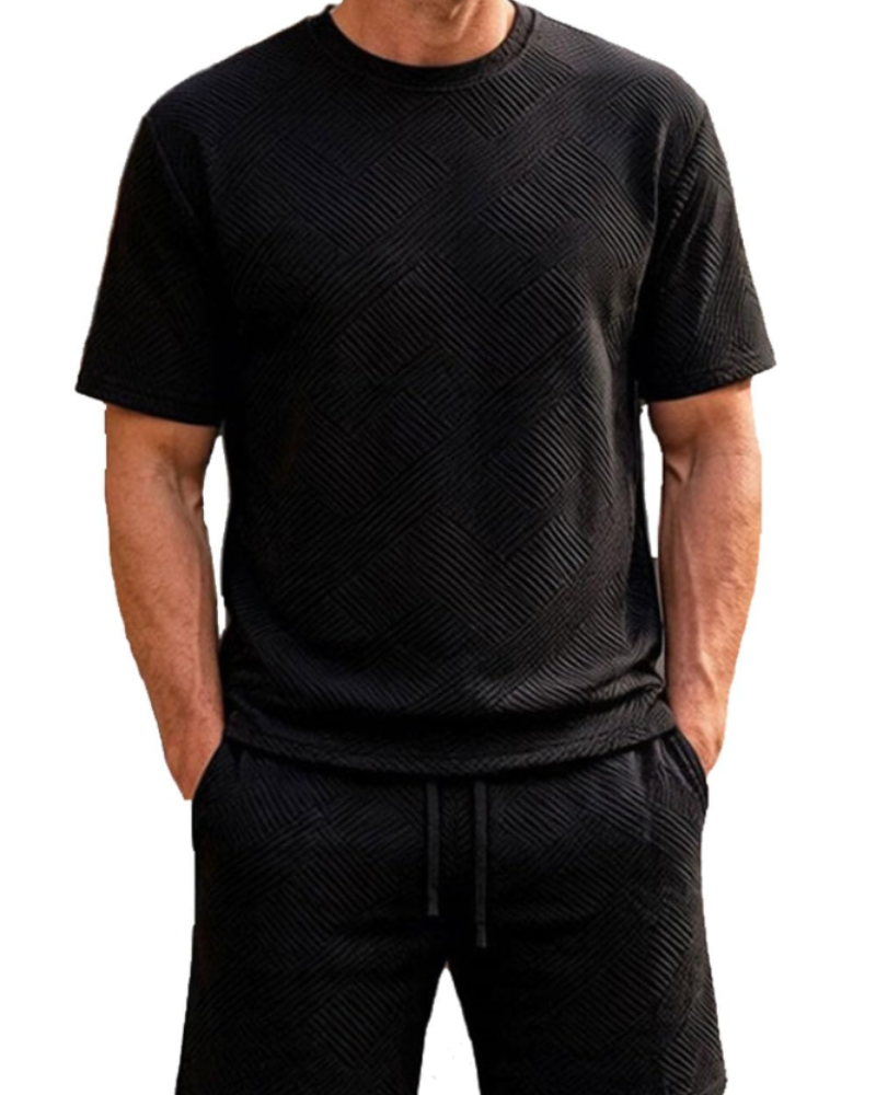 Liam Ensemble Jacquard Homme – T-Shirt & Short d'Été 2 Pièces avec Poches
