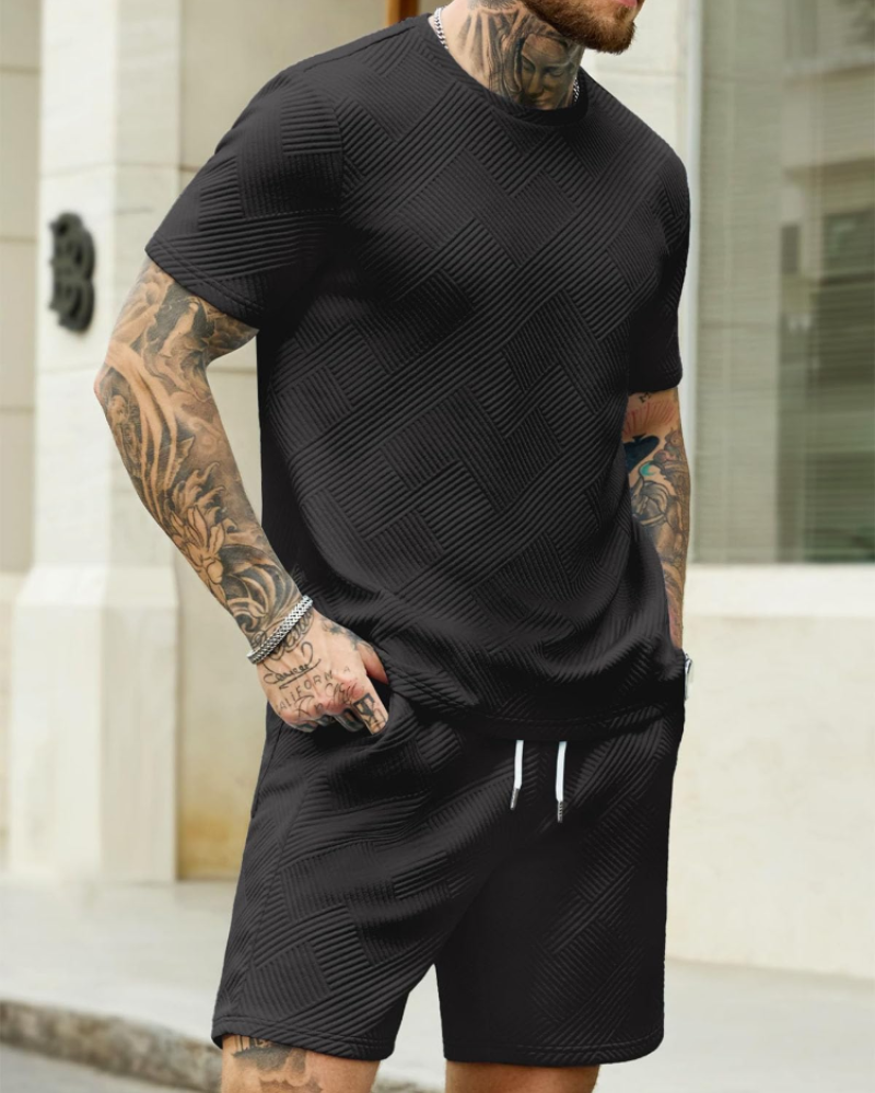 Liam Ensemble Jacquard Homme – T-Shirt & Short d'Été 2 Pièces avec Poches