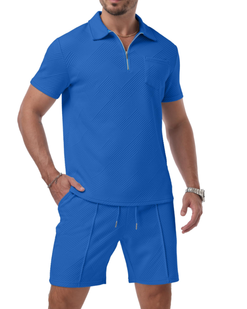Pánské polo Ethan Ensemble – Jacquardové polo s zipem a letní dvoudílné šortky
