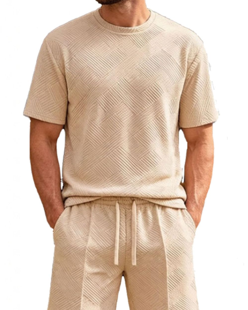 Liam Ensemble Jacquard Homme – T-Shirt & Short d'Été 2 Pièces avec Poches