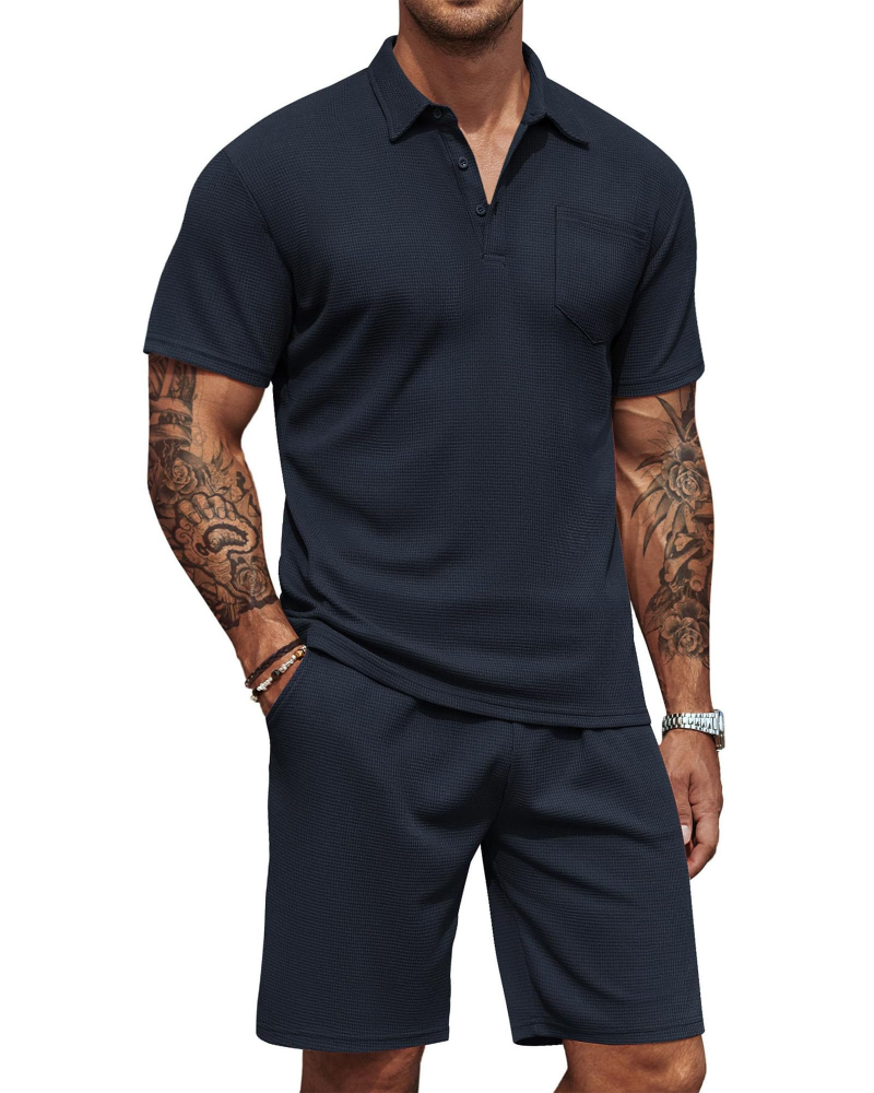 Mason Ensemble Polo Pánské – Letní Slim Fit Polo a Kraťasy 2 Díly Prodyšné