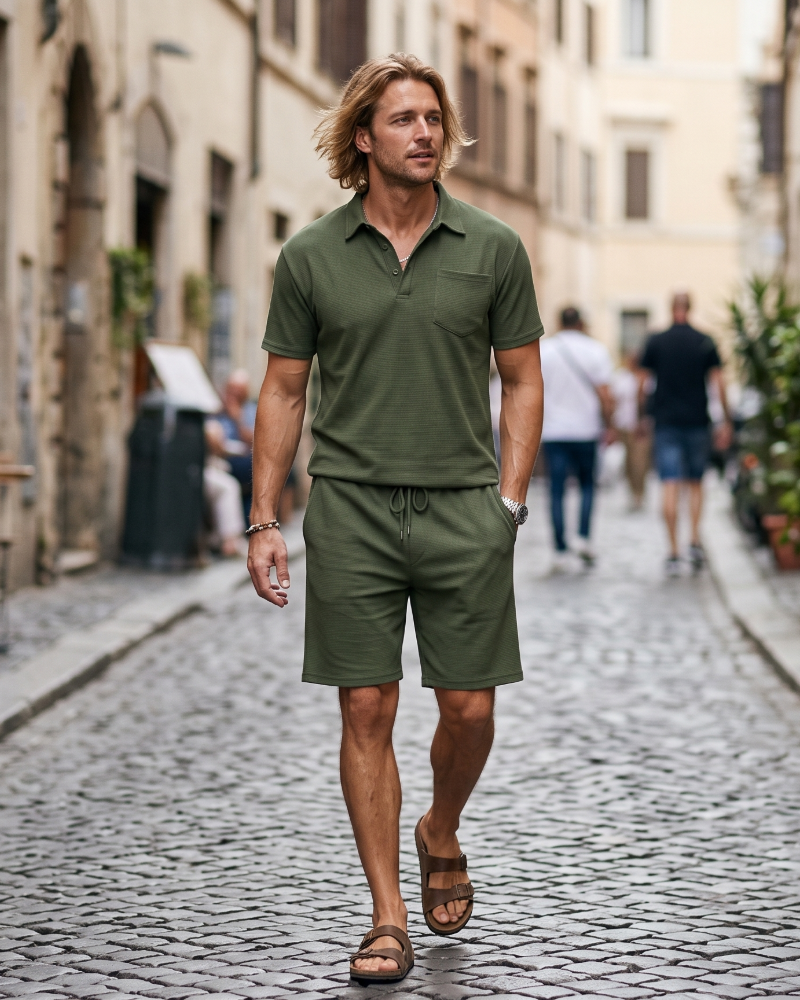 Mason Ensemble Polo Pánské – Letní Slim Fit Polo a Kraťasy 2 Díly Prodyšné