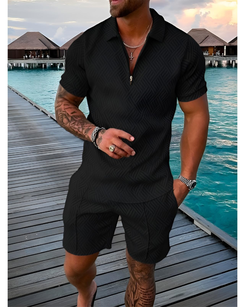 James Ensemble Homme Été – T-Shirt Zippé & Short Sport