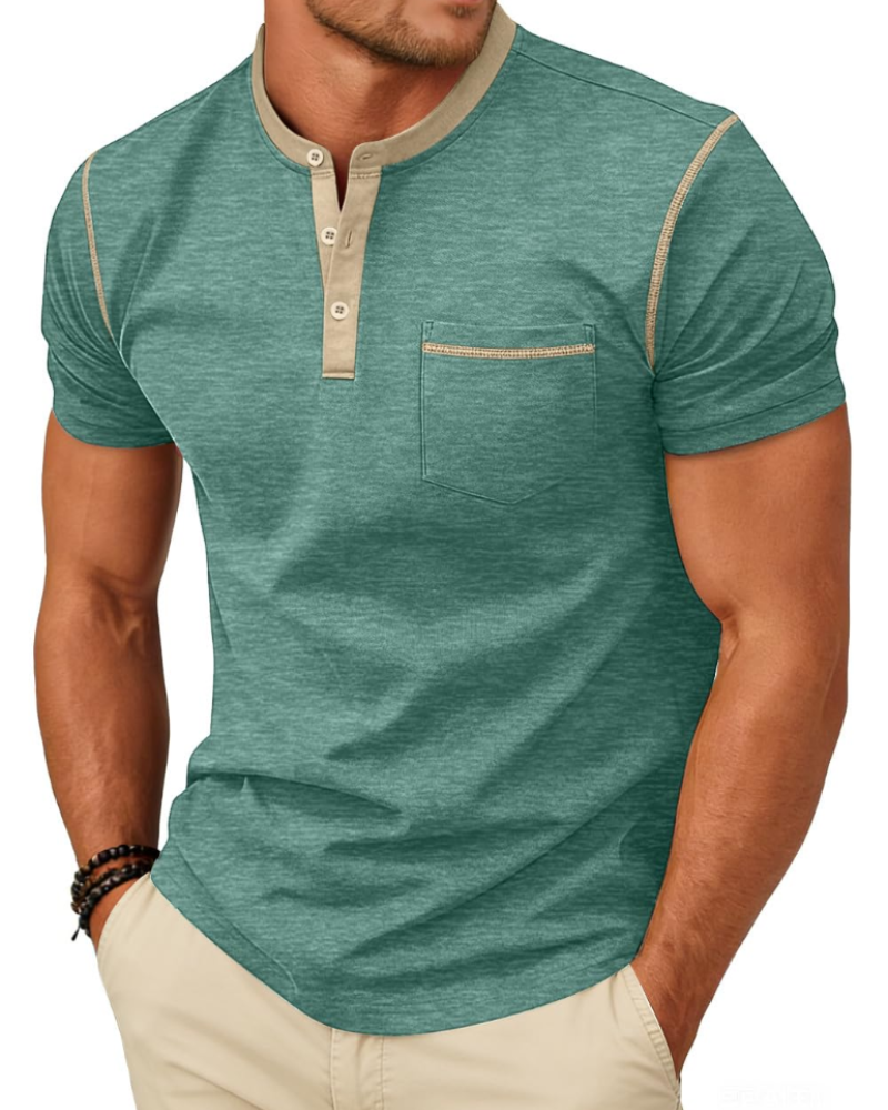 Manny majica Henley za muškarce – majica s gumbima, ljetni casual u boji blokova