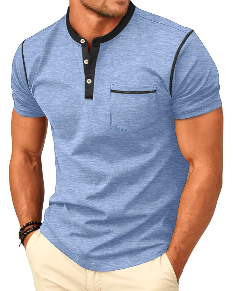 Manny majica Henley za muškarce – majica s gumbima, ljetni casual u boji blokova