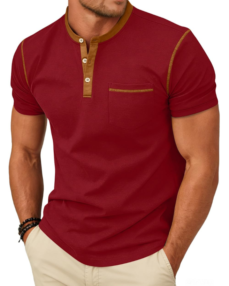 Manny majica Henley za muškarce – majica s gumbima, ljetni casual u boji blokova