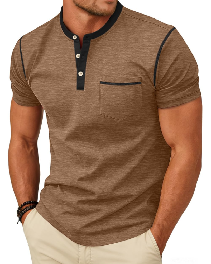 Manny majica Henley za muškarce – majica s gumbima, ljetni casual u boji blokova