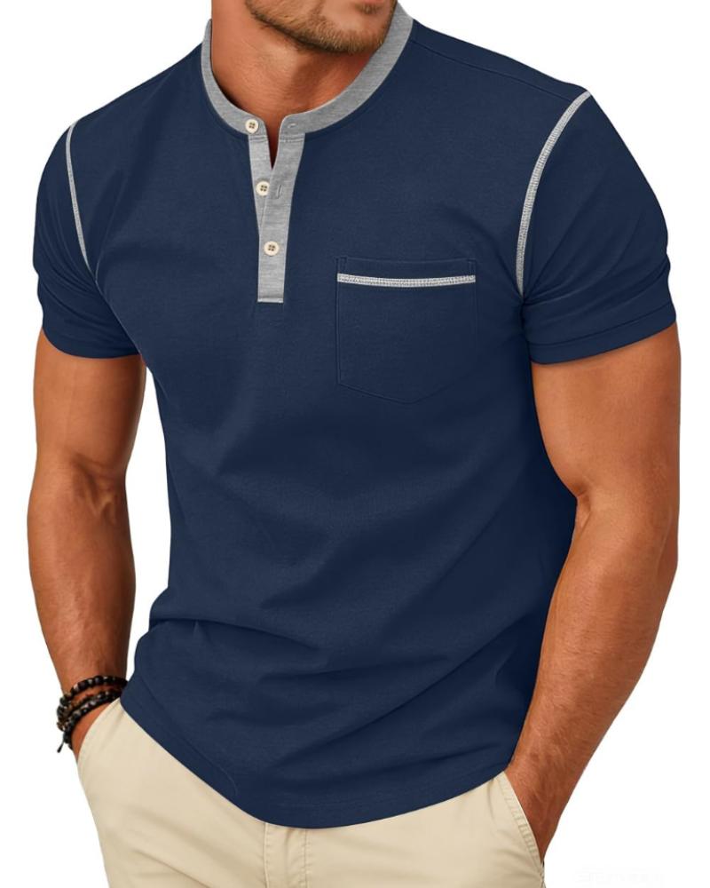 Manny majica Henley za muškarce – majica s gumbima, ljetni casual u boji blokova