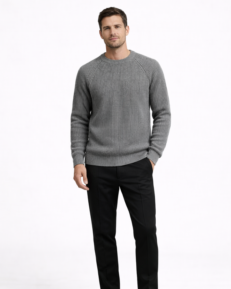 Jose Pull Homme Oversize Prążkowany – Mieszanka Wełny, Okrągły Dekolt, Styl Casual