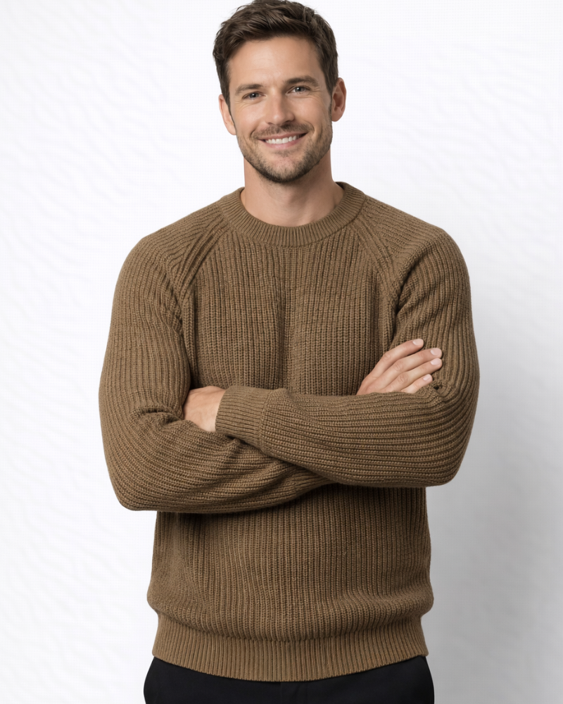 Jose Pull Homme Oversize Prążkowany – Mieszanka Wełny, Okrągły Dekolt, Styl Casual